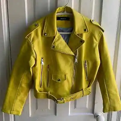 $50 • Buy Zara Yellow Vegan Leather Biker Moto Jacket