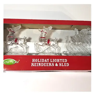 Christmas Lighted Sleigh And Reindeer Shelf Decoration Plastic LED DecraLite • £33.75