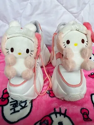 White Kawaii Adult Womens Platform Sneakers Shoes With Hello Kitty On Front • £14.46