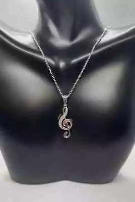 Treble Musical Note Necklace Pendant Simulated Diamonds 925 Silver • $14.47