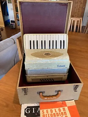 Vintage Working Salanti White Pearl Accordion With Case And 2 Books • $225