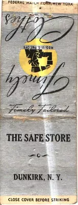 The Safe Store Timely Clothes Dunkirk New York Vintage Matchbook Cover • $8.99