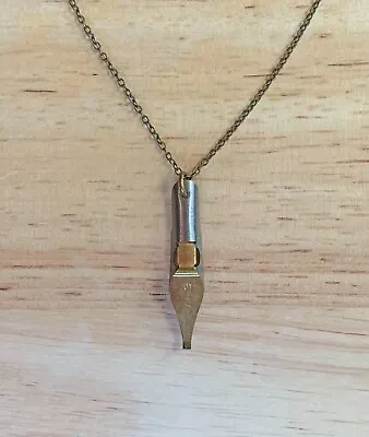 Vintage Speedball Pen Nib Necklace Brass And Silver Tone • $19