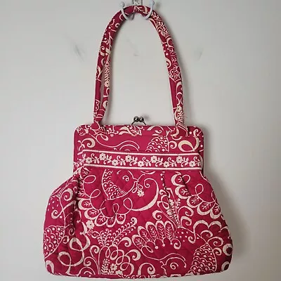 Vera Bradley Alice Twirly Bird Tote Purse Pink White Shoulder Cotton Clasp • $16.02