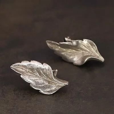 VTG Sterling Silver - ART DECO Leaf Clip-On Earrings - 6g • $2.99