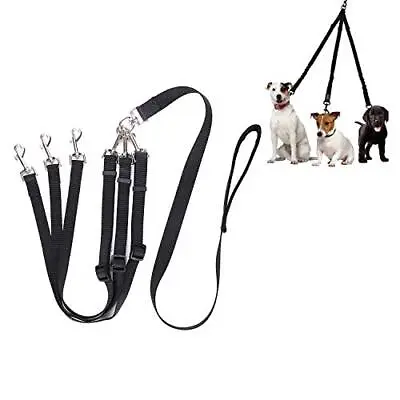 3 Dog Lead Detachable 3 Way Dog Leash Dog Lead Splitter Pet Walking Hiking Black • £14.24