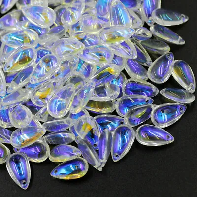 £11.22 • Buy 100x Leaf Teardrop Shape Aurore Czech Crystal Glass Beads Pendant Jewelry Charm