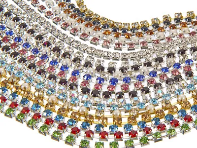 £3.99 • Buy Diamante Trimming, Sew Or Glue On Glass Crystal In Casing, Rhinestone Chain,3575