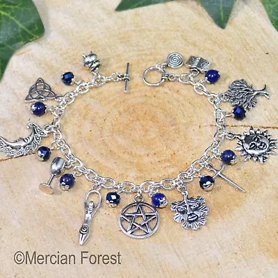 Wiccan Charm Bracelet Lapis Lazuli  - Pagan Jewellery Wicca Witch Healing • £11