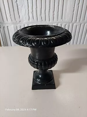 Vintage Black Cast Iron Ornate Garden Urn Planter 7  1/4  Tall Indoor Outdoor • $39.99