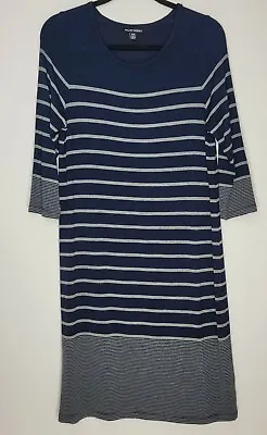 £13.50 • Buy Hilary Radley Sweater Dress Size Medium Blue Gray Stripe Knee Length Knit