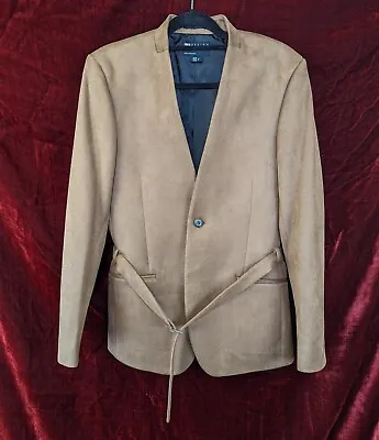 Men's ASOS Collarless Blazer 38R Faux Suede Brown Wrap Belt Jacket SMALL MEDIUM • £29