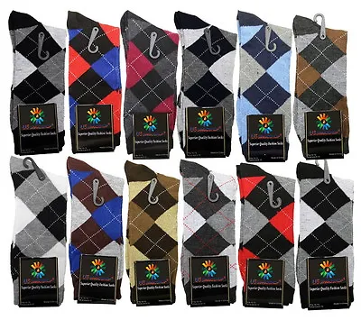 12 Pairs New Cotton Men Lords Argyle Style Dress Socks Size 10-13 Multi Color • $18.85