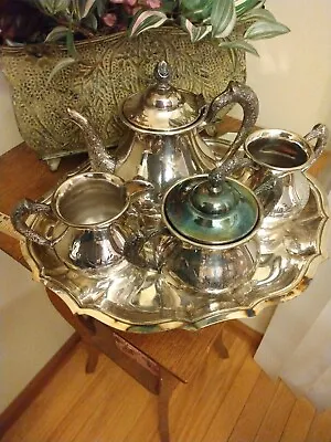 Waldorf 5pc  Tea Set Hand Etched Quadruple Layer Silver Plate  • $75