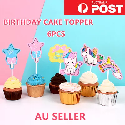 $4.99 • Buy 6PCS Unicorn Cupcake Topper Birthday Cake Topper Stick Party Decor