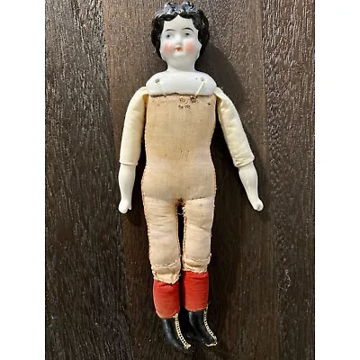 Circa 1900 Antique German China Head Low Brow Rosy Cheeked Doll Muslin Body 11  • $99