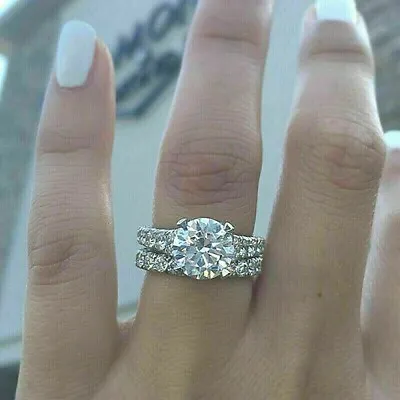 3CT Simulated Diamond Engagement Ring Wedding Bridal Set 14k White Gold Plated • $79.99