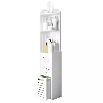 Bathroom Storage Cabinet Floor Standing Toilet Paper Organizer Shelf + Trash Can • $32.39