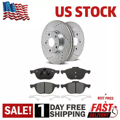 Front Drilled & Slotted Rotors Brake Pads For Ford Focus Volvo C30 S40 • $80.90