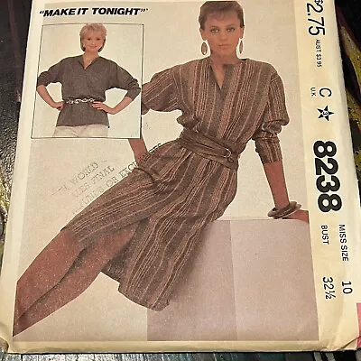 Vintage 1980s McCalls 3662 Pullover Dress Or Top Sewing Pattern 10 UNCUT • $6