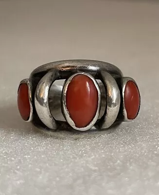 Vintage Old Pawn Navajo Sterling Silver Coral Cigar Band Ring Size 7.25 • $100