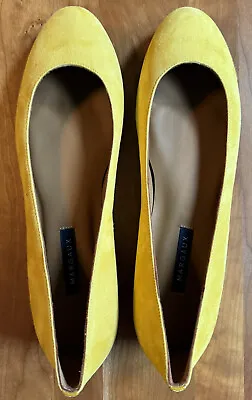 Margaux Womens Slip On Round Toe Ballet Flats Mustard Yellow Suede Size 41A • $47.99