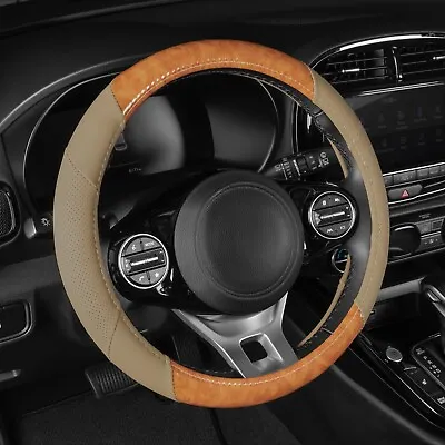 BDK Burl Wood Look Full Leatherette Beige Steering Wheel Cover - Comfort Grip • $17.99