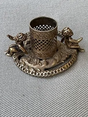 Vintage Ornate Gold Tone Metal Filigree Cherub Single Tube Lipstick Holder • $20