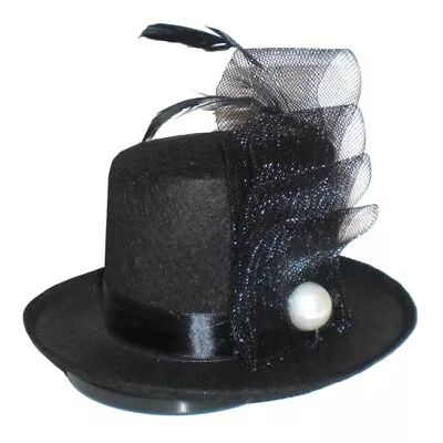 Jacobson Hat Company Pearl And Feather Black Mini Top HatOne Size • $7.95