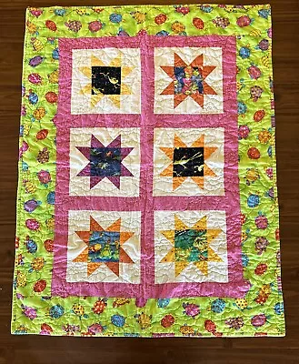 Handmade Quilt / Crib Blanket 32  X 40  Girls And Boys Reptiles Frogs Turtles • $21