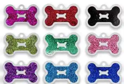 £2.49 • Buy Dog Tag Engraved Personalised Pet ID Cat Glitter Bone Style Collar Name Tag