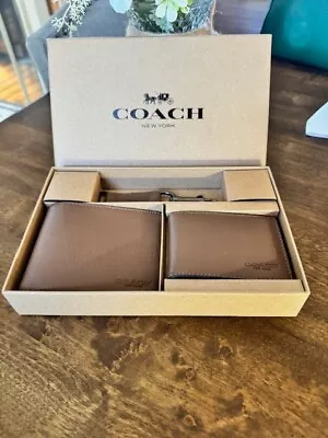 Coach Men's 3 In 1 Compact ID Leather Wallet With Key Fob F64118 Dark Saddle • $109.95