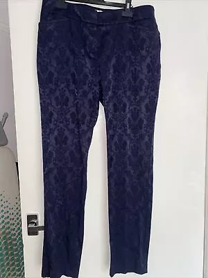 Laura Ashley Occasion Trousers Navy Satin Sz 14 36/L31” Jacquard • £9.75