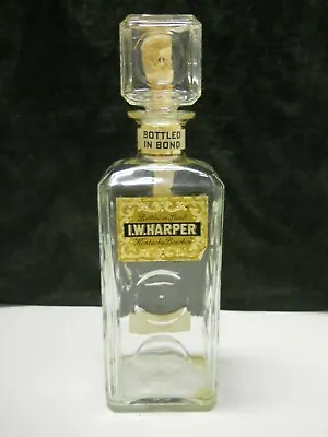 I.W. Harper Whiskey 86 Proof Square Gold Label Rectangle Glass Decanter IW#2 • $37.46