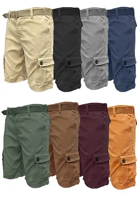 Mens Cargo Shorts Belted Stretch Flat Front Pockets Washed Lounge 28 30 32 34 36 • $24.48