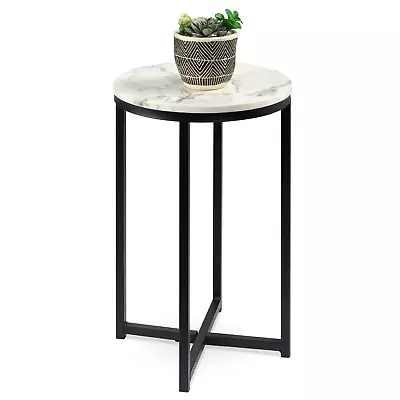 Round Coffee Side Table/ End Table W/ Faux Marble Top Black Metal Frame - 16in • $22.80