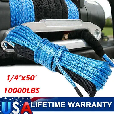 10000LBS Synthetic Winch Rope Line Recovery Cable ATV 4WD W/ Guard Blue AT • $14.95