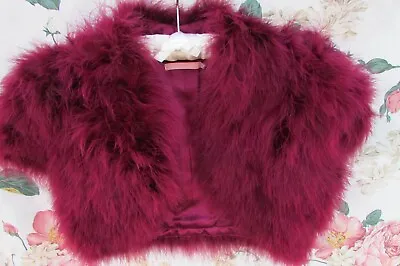 Burgundy Pink MARABOU FEATHER Fur BRIDAL Shrug Jacket S 8/10 John Lewis £95 • £29.99