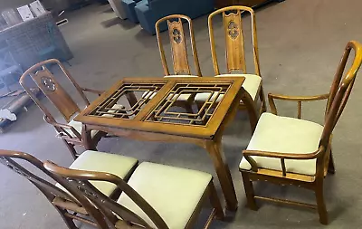 THOMASVILLE Mystique Asian Chinoiserie Ming Fretted Dining Table W/6 Chairs Rare • $3500