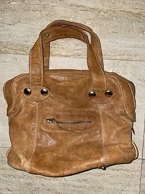 GUSTTO HANDBAG SATCHEL COGNAC TAN LEATHER BAG Golden Buttons 14x12x5” • $55