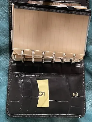 Mulberry Black/Brown Croc Leather FilofaxA7 Organiser Card Slots Pocket EXC • £115