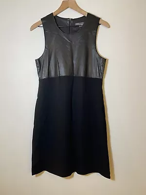 ViNCE Leather And Silk Mini Dress Little Black Dress LBD Size 10 Sleeveless • $50