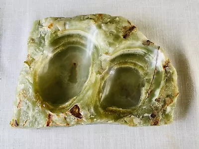 Vintage Heavy Raw Cut Solid Onyx Marble Ashtray Jade Green With Marbling • £25