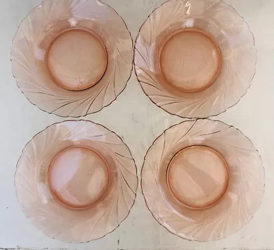 Set Of 4 Vintage Pink Swirl Glass Duralex Vereco France Size 8 1/2” Salad Bowls • $29.99