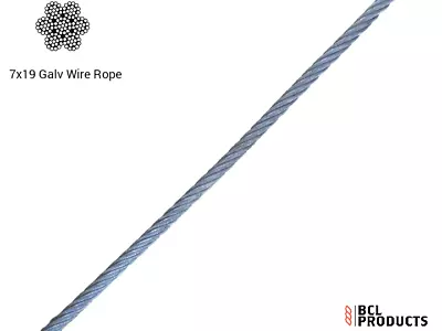 Galvanised Wire Rope 7x19 Steel Core - Flexible & Strong - 3mm 4mm 5mm 6mm  • £58