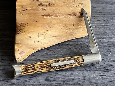 Vintage Made In USA Stamped Fishtail Jack Folding Pocket Knife Jigged Bone • $17