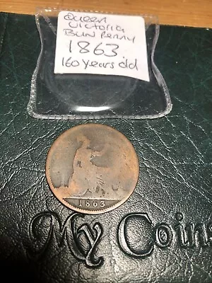 Queen Victoria Bun Penny 1863 Nice Patina 160 Years Old Coin • £6.99