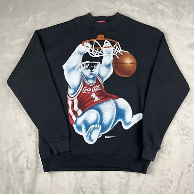 Vintage 90s Coca-Cola Bear Basketball Black Cartoon 1995 Sweatshirt Mens Large • $32.99