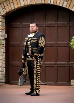 Men's 3PC Cusomize Black Suit Embroidered Mariachi Suits For Groom Wedding Wear • $991.43