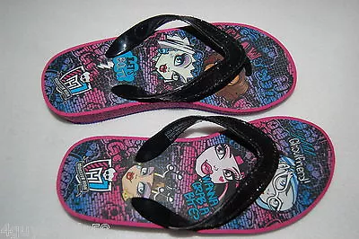 GIRLS Flip Flops MONSTER HIGH Wedge Heel GLITTER Ghoulfriend! Lets Bolt! XL 4-5 • $16